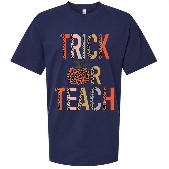 Halloween Trick Or Teach Leopard Teacher Sueded Cloud Jersey T-Shirt