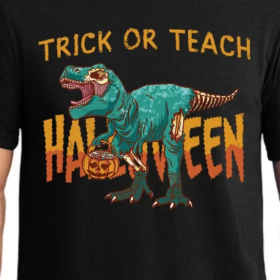 Halloween Trick Or Teach Rex Zombierex Dinosaur Skeleton Funny Gift Pajama Set