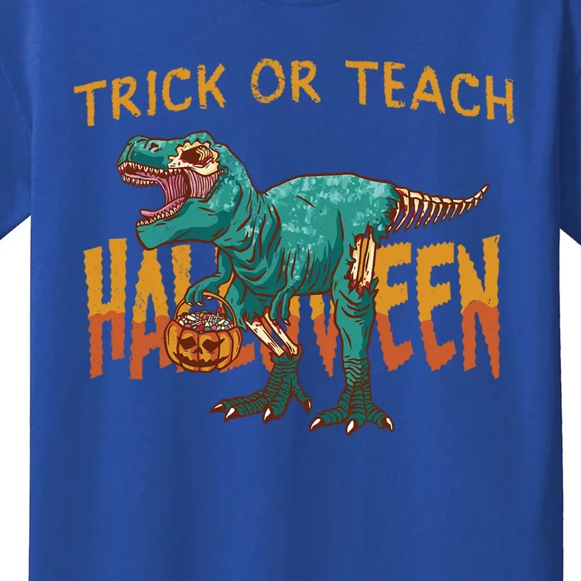 Halloween Trick Or Teach Rex Zombierex Dinosaur Skeleton Funny Gift Kids T-Shirt