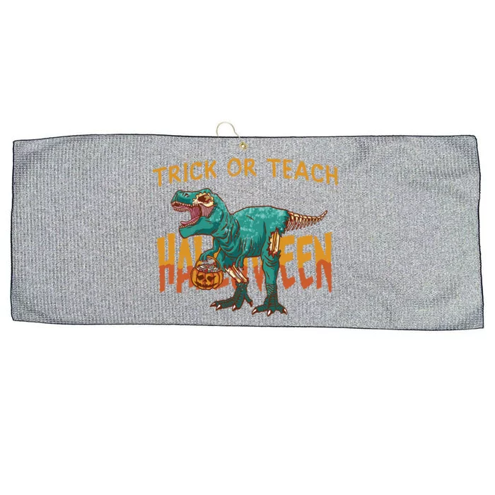 Halloween Trick Or Teach Rex Zombierex Dinosaur Skeleton Funny Gift Large Microfiber Waffle Golf Towel