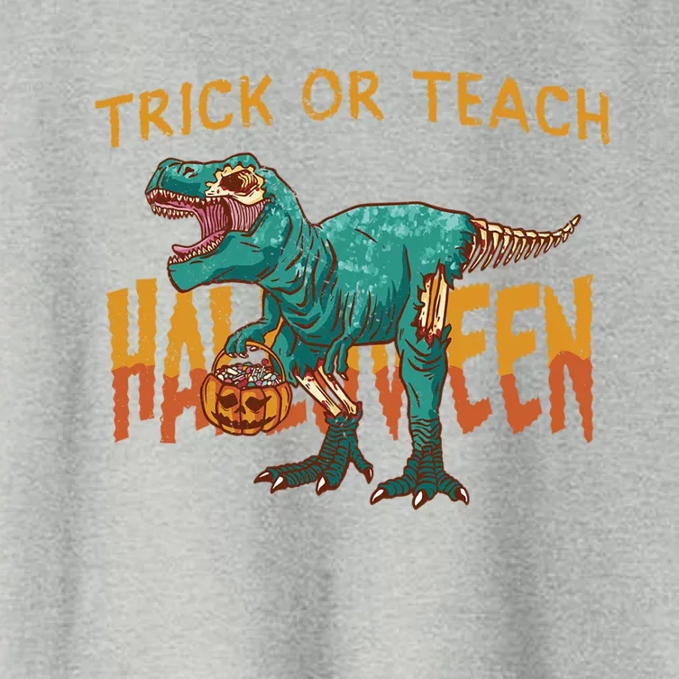 Halloween Trick Or Teach Rex Zombierex Dinosaur Skeleton Funny Gift Women's Crop Top Tee