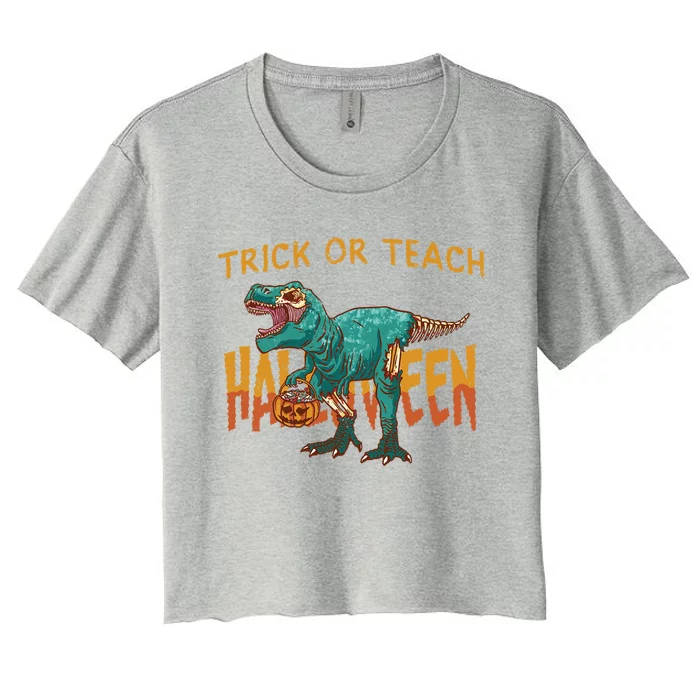 Halloween Trick Or Teach Rex Zombierex Dinosaur Skeleton Funny Gift Women's Crop Top Tee