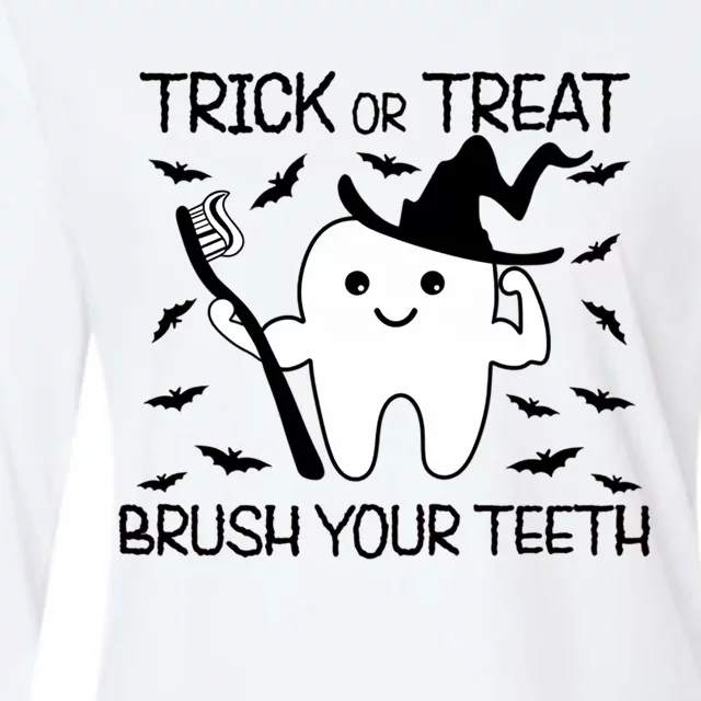 Halloween Trick Or Treat Brush Your Teeth Spooky Dentist Gift Womens Cotton Relaxed Long Sleeve T-Shirt