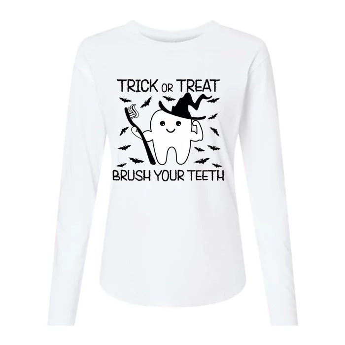 Halloween Trick Or Treat Brush Your Teeth Spooky Dentist Gift Womens Cotton Relaxed Long Sleeve T-Shirt