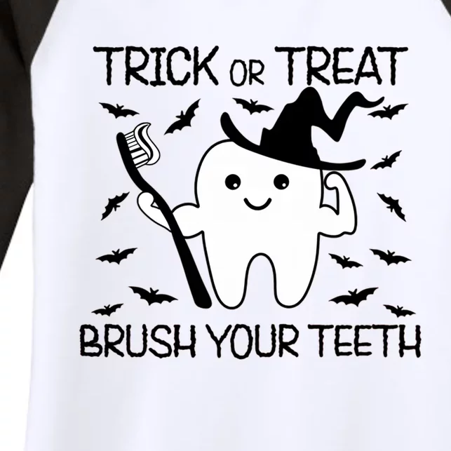 Halloween Trick Or Treat Brush Your Teeth Spooky Dentist Gift Women's Tri-Blend 3/4-Sleeve Raglan Shirt