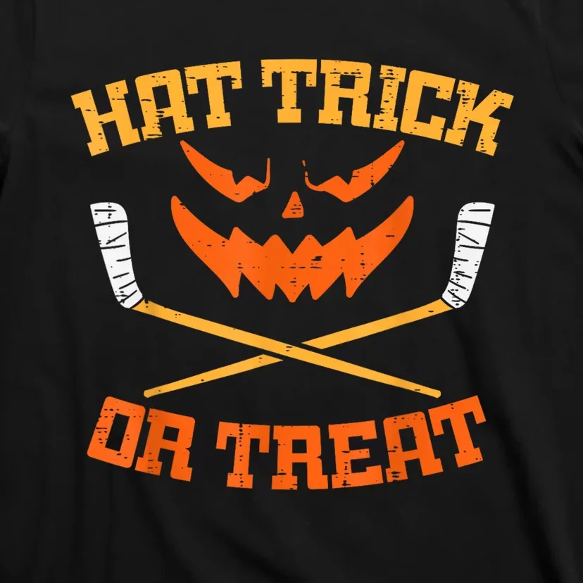 Hat Trick Or Treat Ice Hockey Halloween Boy Player Coach T-Shirt