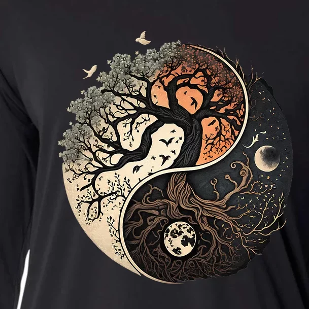 Harmonious Tree Of Life Yin Yang Black Cooling Performance Long Sleeve Crew