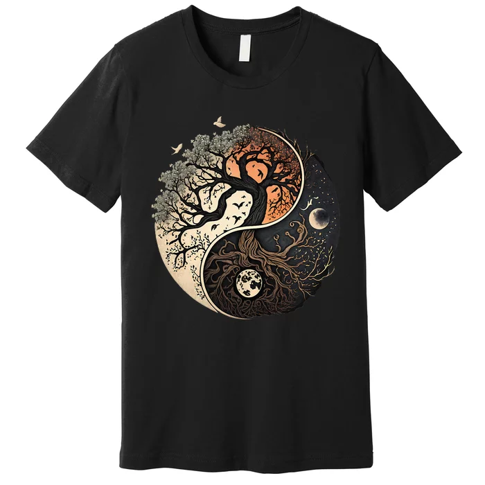 Harmonious Tree Of Life Yin Yang Black Premium T-Shirt