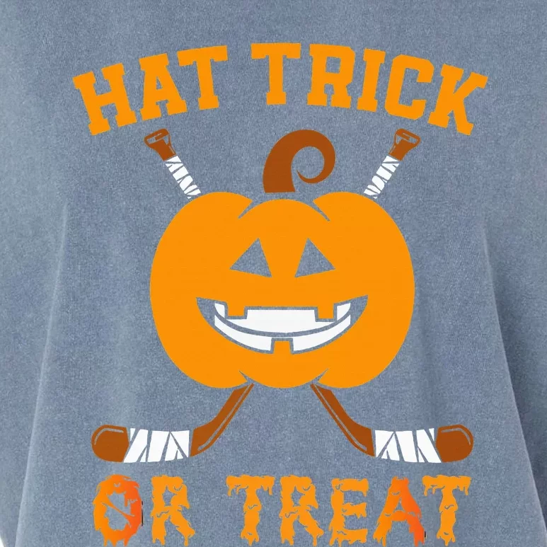 Hat Trick Or Treat Funny Ice Hockey Halloween Costume Player Garment-Dyed Women's Muscle Tee