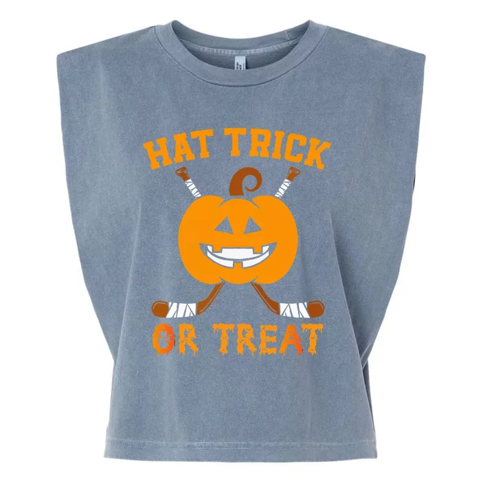 Hat Trick Or Treat Funny Ice Hockey Halloween Costume Player Garment-Dyed Women's Muscle Tee