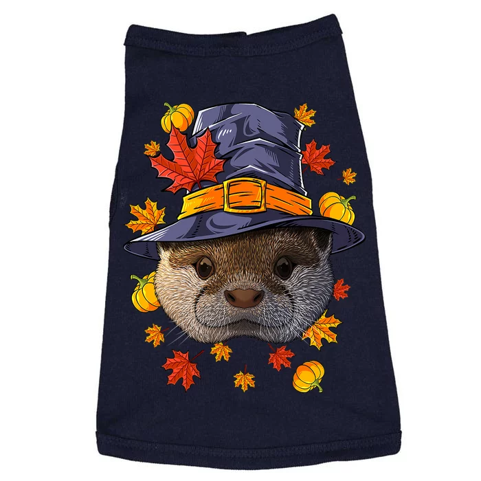 Happy Thanksgiving Otter Turkey Pilgrim Hat Funny Holiday Doggie Tank