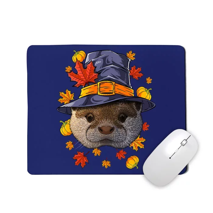 Happy Thanksgiving Otter Turkey Pilgrim Hat Funny Holiday Mousepad