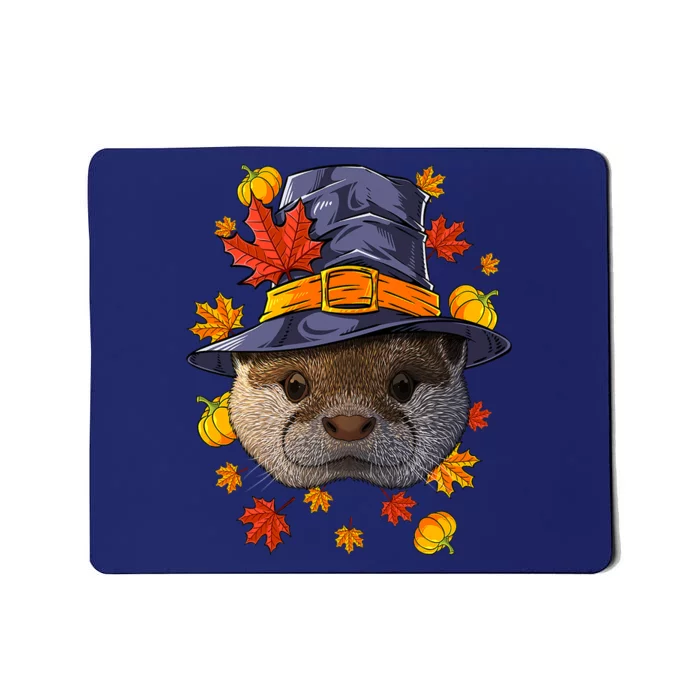 Happy Thanksgiving Otter Turkey Pilgrim Hat Funny Holiday Mousepad