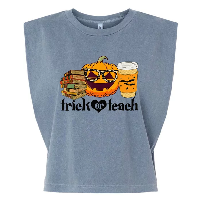 Halloween Trick Or Teach Pumpkin Funny Teacher Halloween Garment-Dyed Women's Muscle Tee