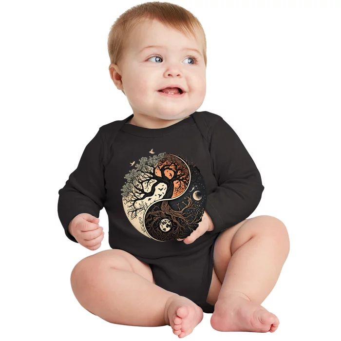 Harmonious Tree Of Life Yin Yang Baby Long Sleeve Bodysuit