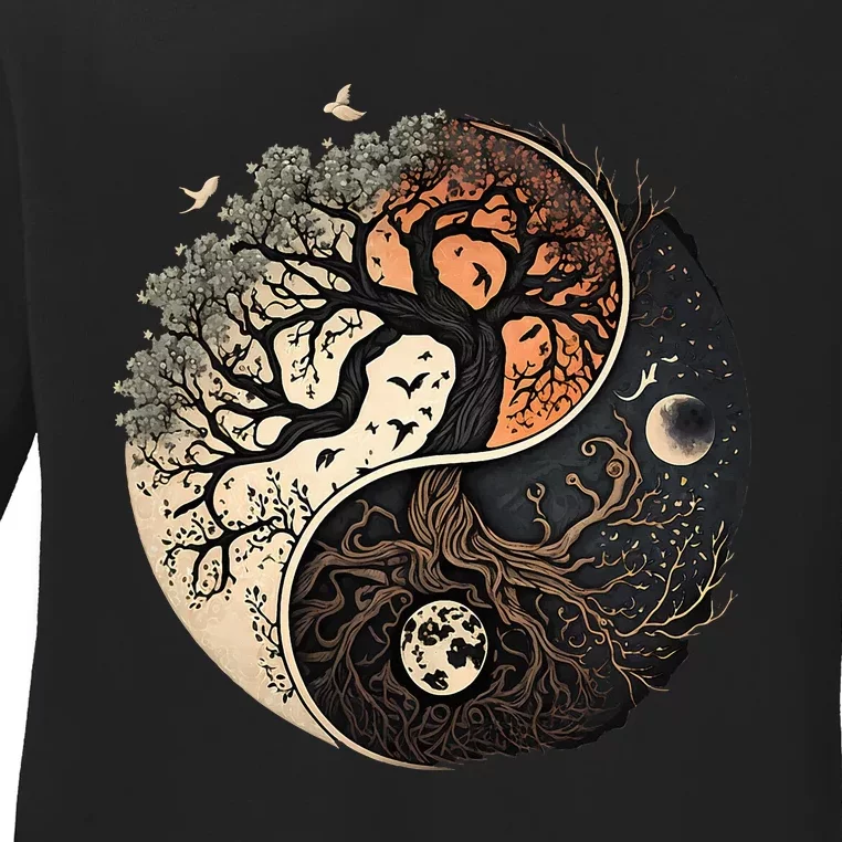 Harmonious Tree Of Life Yin Yang Ladies Long Sleeve Shirt