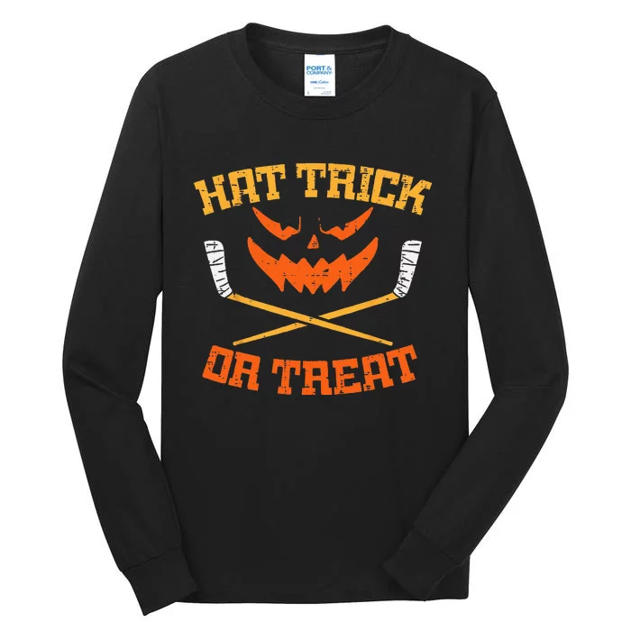 Hat Trick Or Treat Ice Hockey Halloween Boy Men Player Coach Tall Long Sleeve T-Shirt