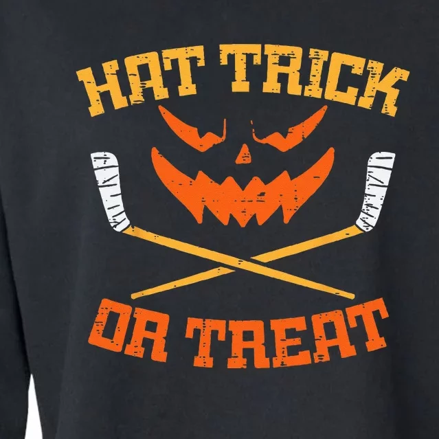 Hat Trick Or Treat Ice Hockey Halloween Boy Men Player Coach Cropped Pullover Crew