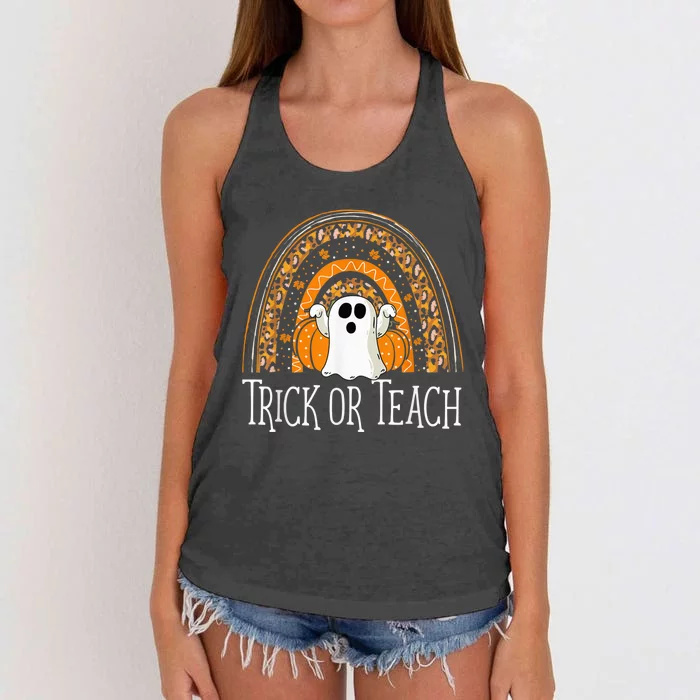 Halloween Trick Or Teach Ghost Rainbow Women's Knotted Racerback Tank