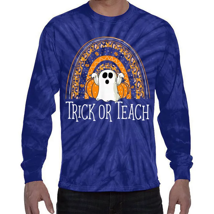 Halloween Trick Or Teach Ghost Rainbow Tie-Dye Long Sleeve Shirt