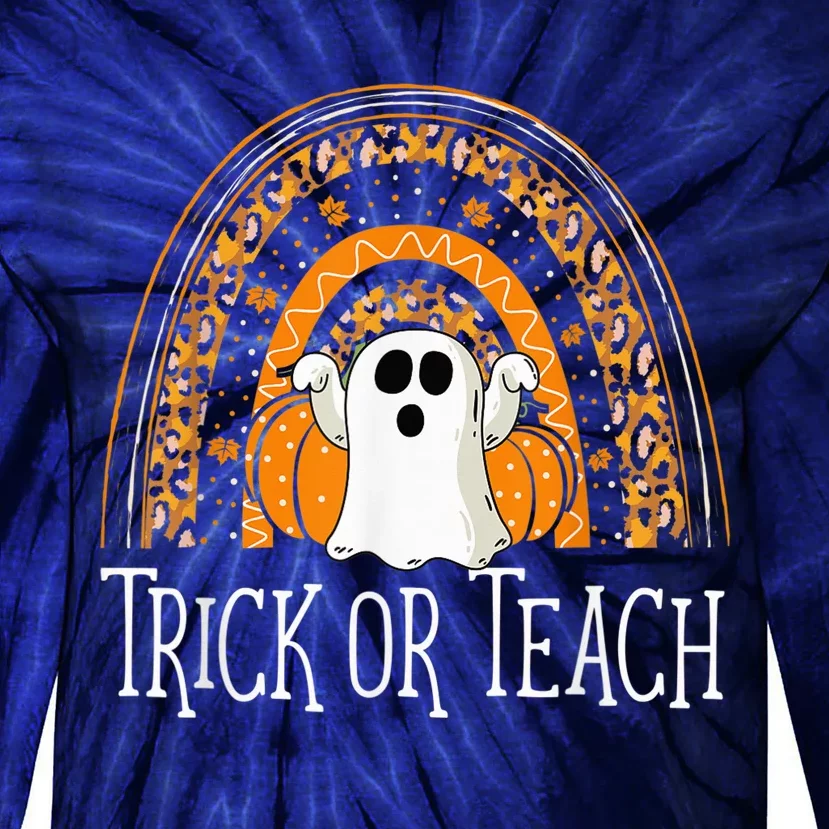 Halloween Trick Or Teach Ghost Rainbow Tie-Dye Long Sleeve Shirt