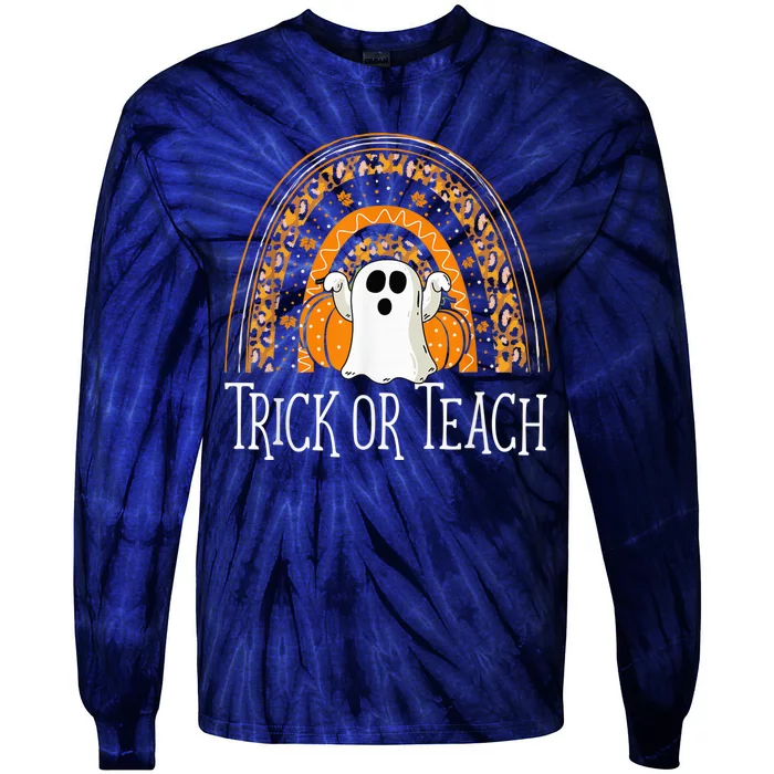 Halloween Trick Or Teach Ghost Rainbow Tie-Dye Long Sleeve Shirt