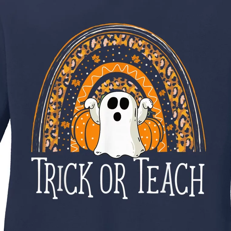 Halloween Trick Or Teach Ghost Rainbow Ladies Long Sleeve Shirt