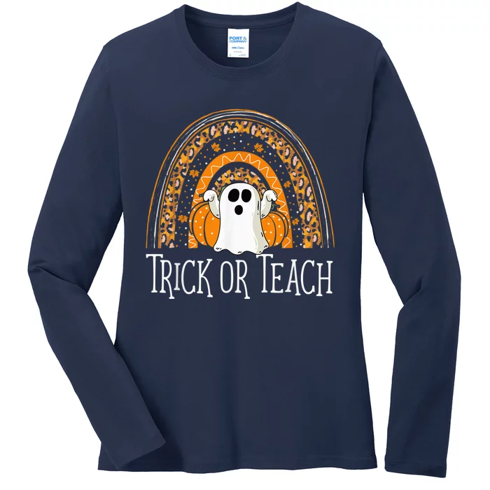 Halloween Trick Or Teach Ghost Rainbow Ladies Long Sleeve Shirt