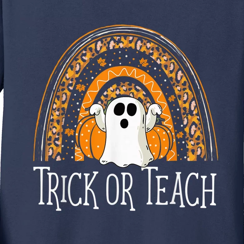 Halloween Trick Or Teach Ghost Rainbow Kids Long Sleeve Shirt