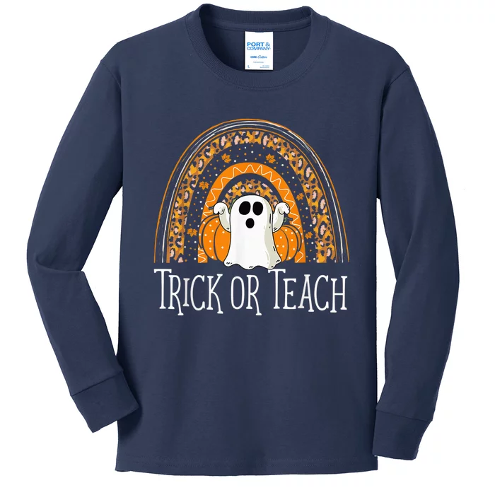 Halloween Trick Or Teach Ghost Rainbow Kids Long Sleeve Shirt