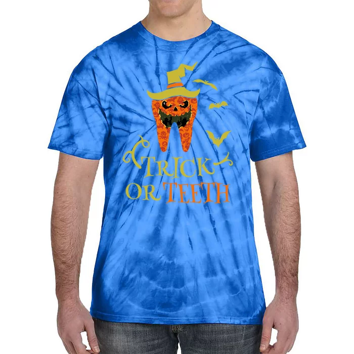 Halloween Trick Or Teeth Pumpkin Dentist Scary Funny Dental Cool Gift Tie-Dye T-Shirt