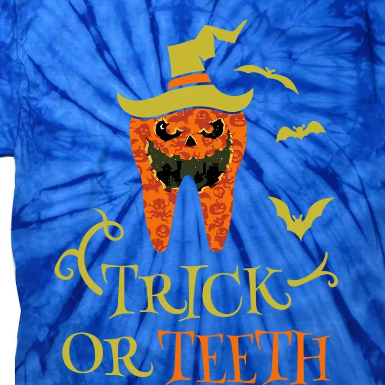 Halloween Trick Or Teeth Pumpkin Dentist Scary Funny Dental Cool Gift Tie-Dye T-Shirt