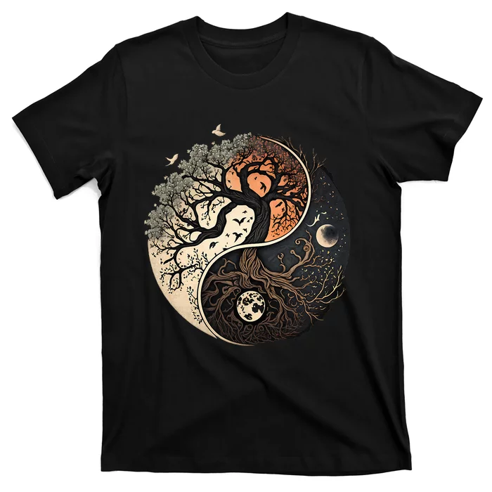 Harmonious Tree of Life Yin Yang Black T-Shirt