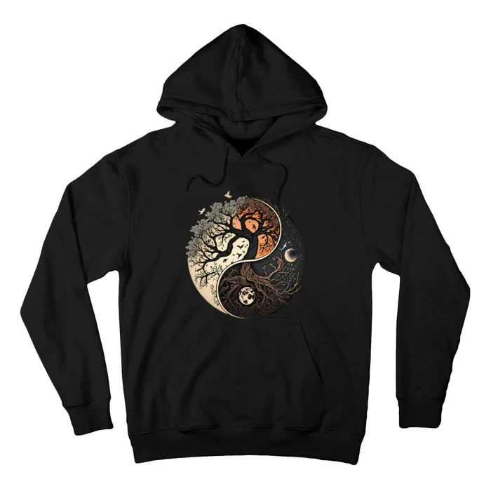 Harmonious Tree of Life Yin Yang Black Tall Hoodie