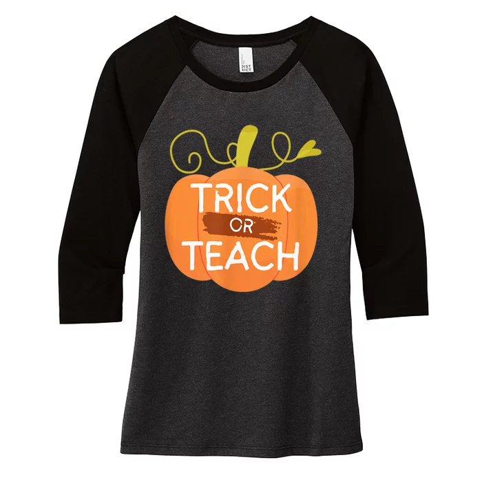 Halloween Trick Or Teach Pumpkin Teacher  Wo Graphic Women's Tri-Blend 3/4-Sleeve Raglan Shirt