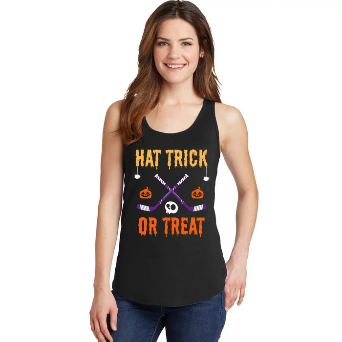 Hat Trick Or Treat Funny Hockey Halloween Costume Ladies Essential Tank