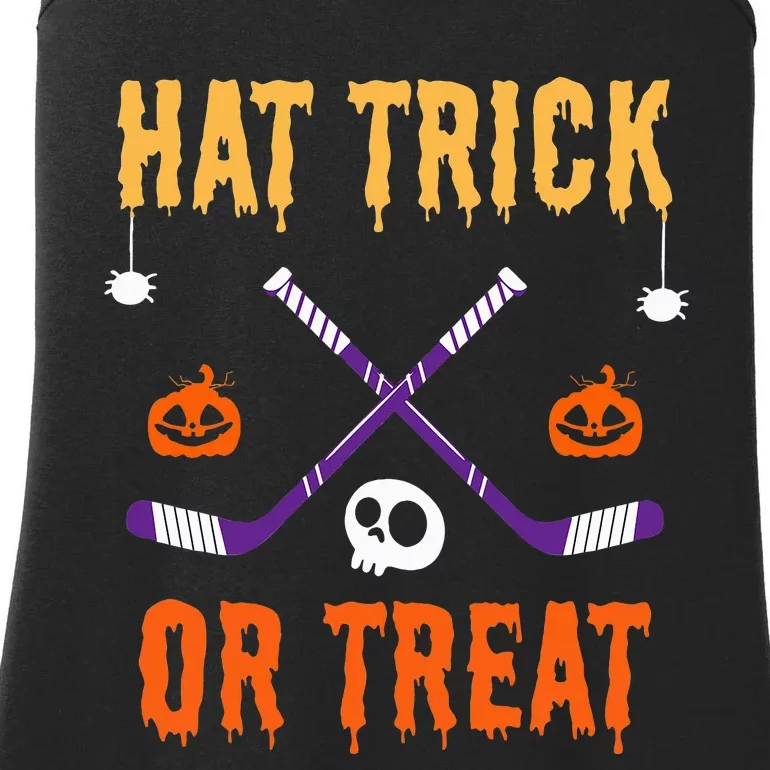 Hat Trick Or Treat Funny Hockey Halloween Costume Ladies Essential Tank