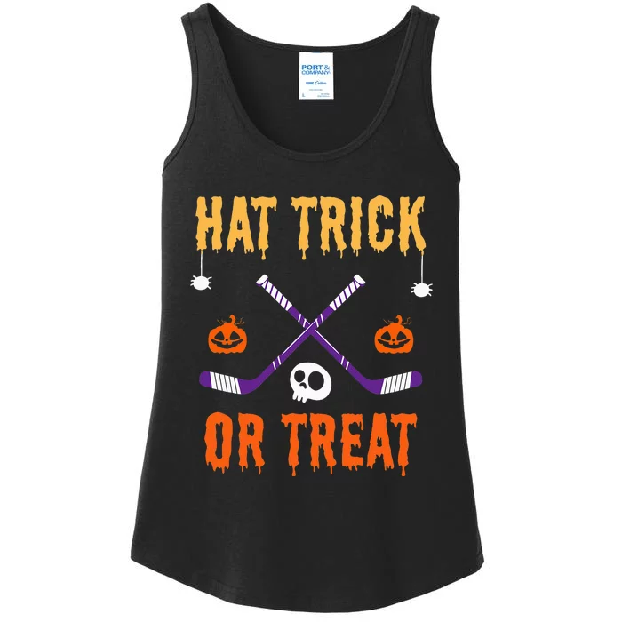 Hat Trick Or Treat Funny Hockey Halloween Costume Ladies Essential Tank