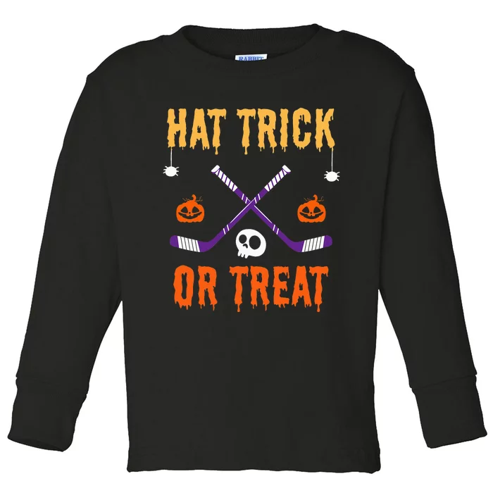 Hat Trick Or Treat Funny Hockey Halloween Costume Toddler Long Sleeve Shirt