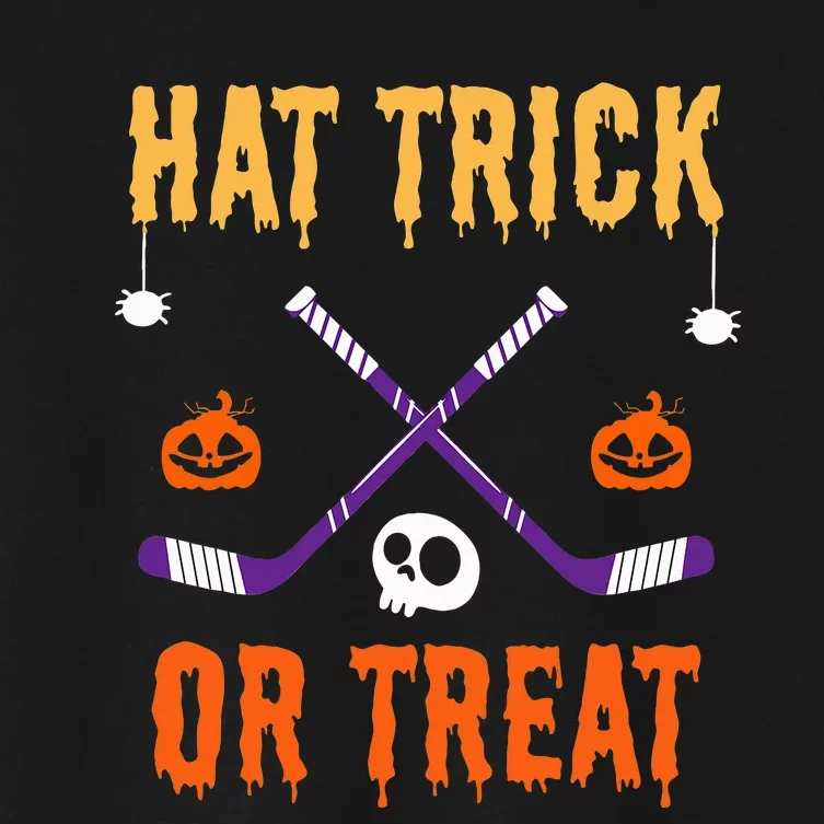 Hat Trick Or Treat Funny Hockey Halloween Costume Women's Crop Top Tee