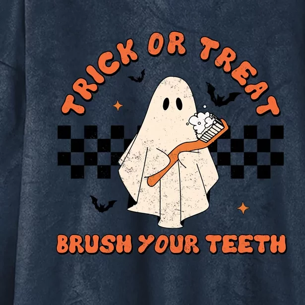 Halloween Trick Or Treat Brush Your Teeth Dental Ghost Funny Cool Gift Hooded Wearable Blanket