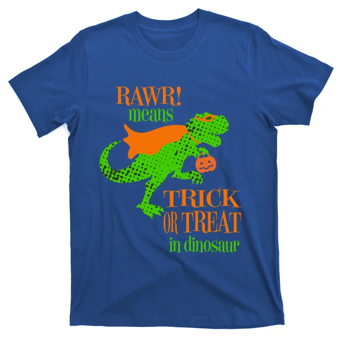 Halloween Trick Or Trick Rawr TRex Dinosaur Holding Pumpkin Cool Gift T-Shirt