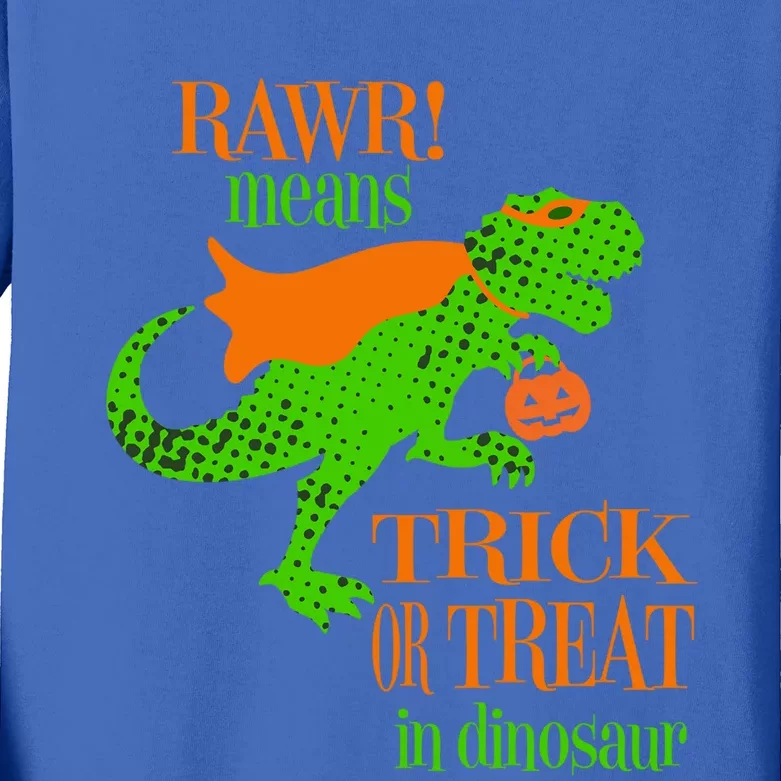 Halloween Trick Or Trick Rawr TRex Dinosaur Holding Pumpkin Cool Gift Kids Long Sleeve Shirt