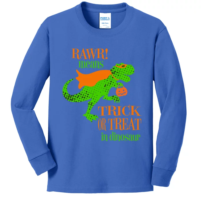 Halloween Trick Or Trick Rawr TRex Dinosaur Holding Pumpkin Cool Gift Kids Long Sleeve Shirt