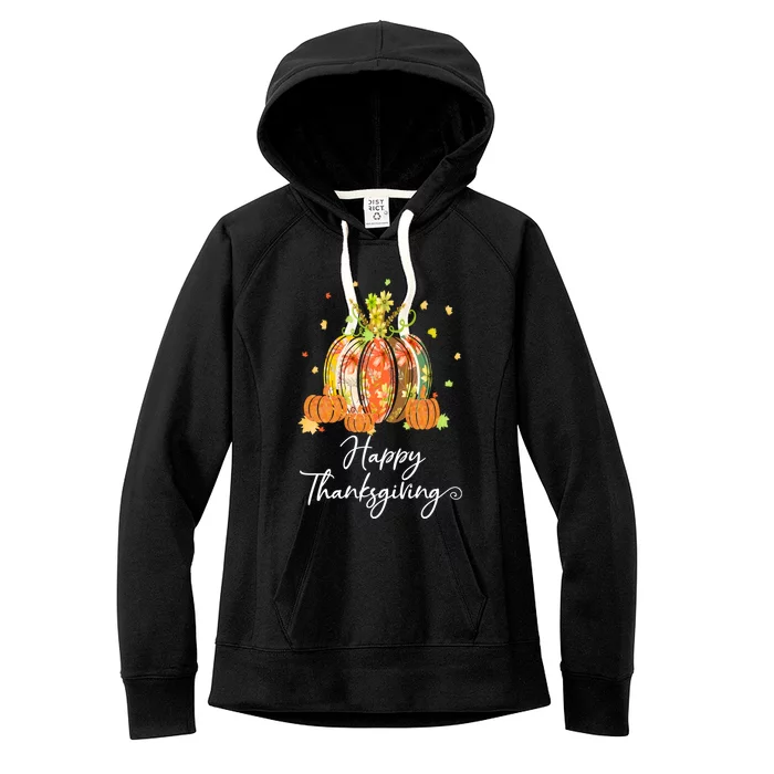 Happy Thanksgiving Pumpkin Autumn Floral Decorative Design Women's Fleece Hoodie