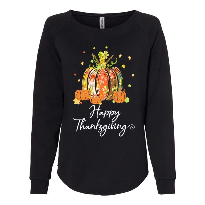 Happy Thanksgiving Pumpkin Autumn Floral Decorative Design Womens California Wash Sweatshirt