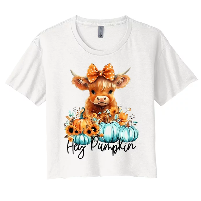 HayS There Pumkin Highland Cow Fall Autumn Thanksgiving Women's Crop Top Tee