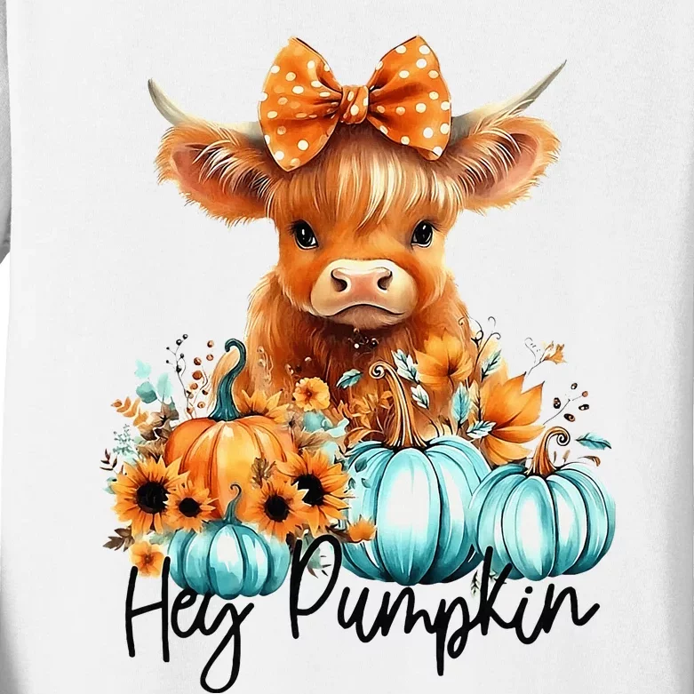 HayS There Pumkin Highland Cow Fall Autumn Thanksgiving Kids Long Sleeve Shirt