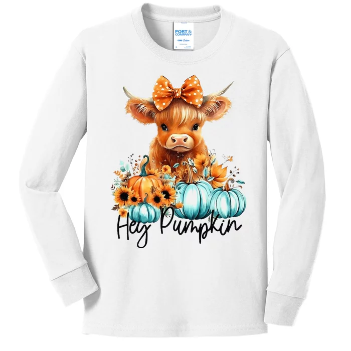 HayS There Pumkin Highland Cow Fall Autumn Thanksgiving Kids Long Sleeve Shirt