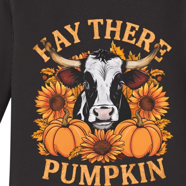 Hay There Pumpkin Cute Cow Fall Autumn Thanksgiving Baby Long Sleeve Bodysuit